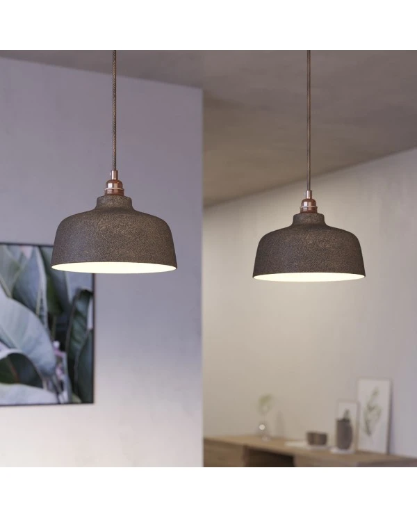 2-light pendant lamp with 675 mm rectangular XXL Rose-One, featuring with fabric cable and Coppa lampshade