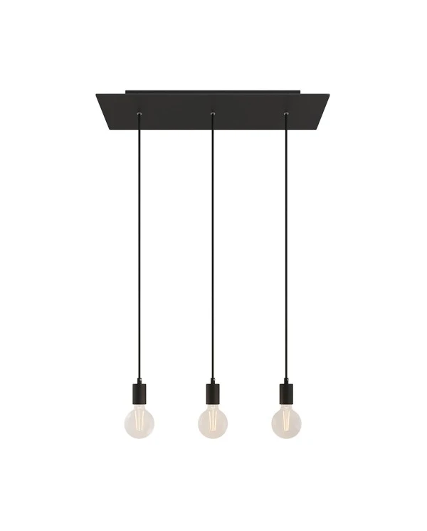3-light pendant lamp with 675 mm rectangular XXL Rose-One, featuring fabric cable and metal finishes