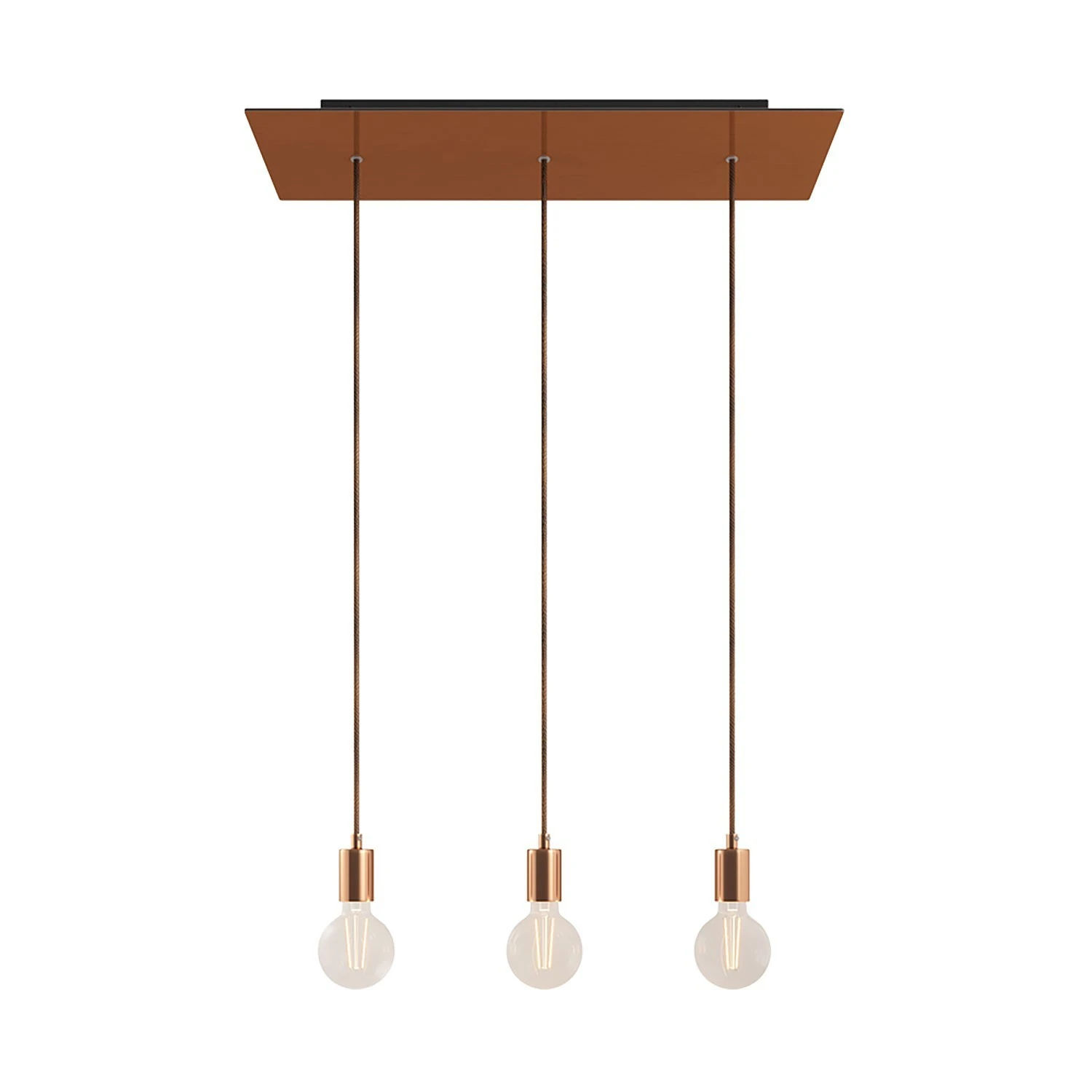 3-light pendant lamp with 675 mm rectangular XXL Rose-One, featuring fabric cable and metal finishes