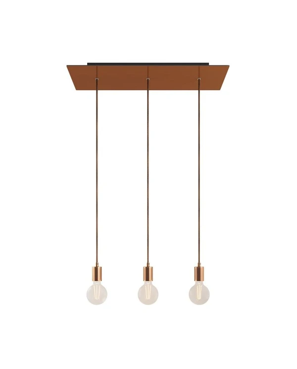 3-light pendant lamp with 675 mm rectangular XXL Rose-One, featuring fabric cable and metal finishes