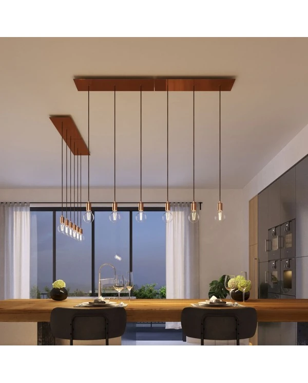 3-light pendant lamp with 675 mm rectangular XXL Rose-One, featuring fabric cable and metal finishes