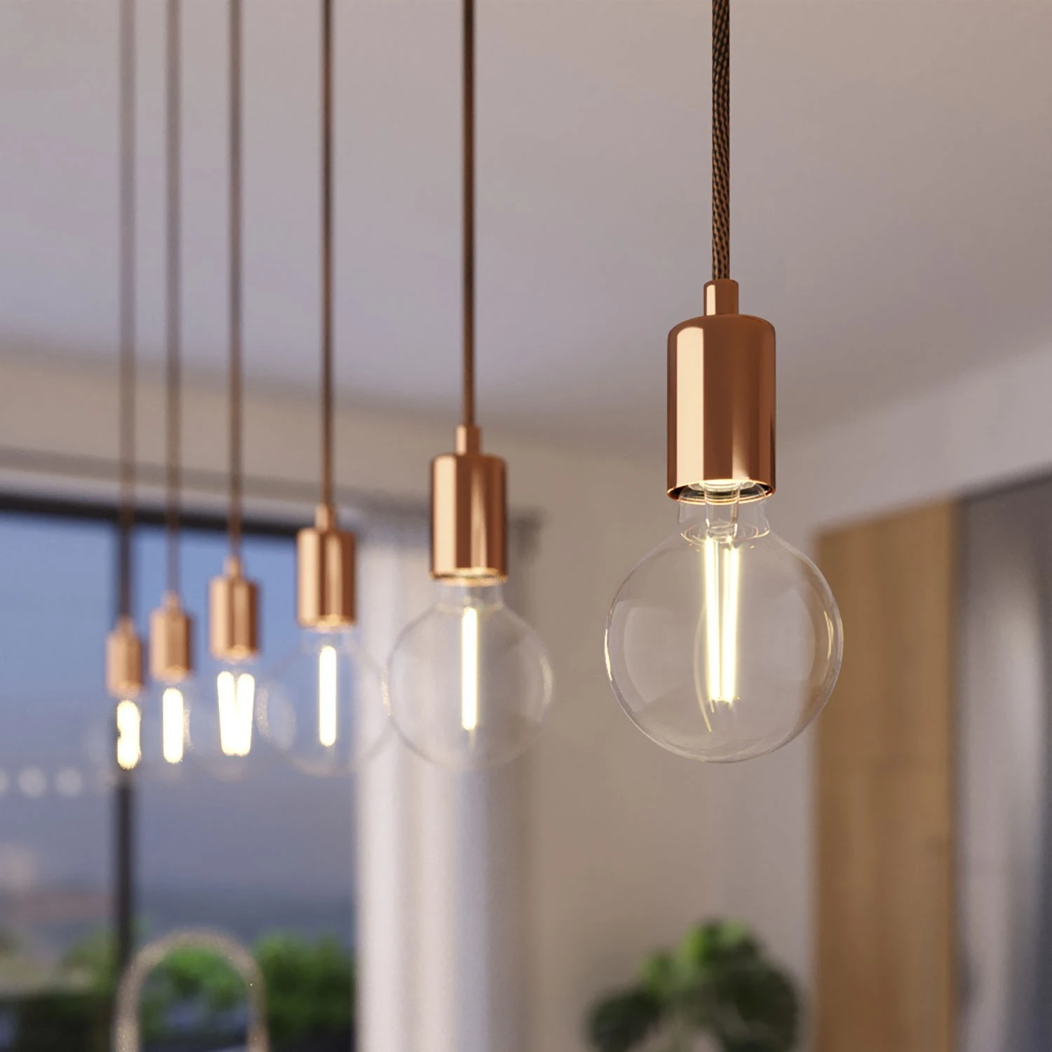 3-light pendant lamp with 675 mm rectangular XXL Rose-One, featuring fabric cable and metal finishes