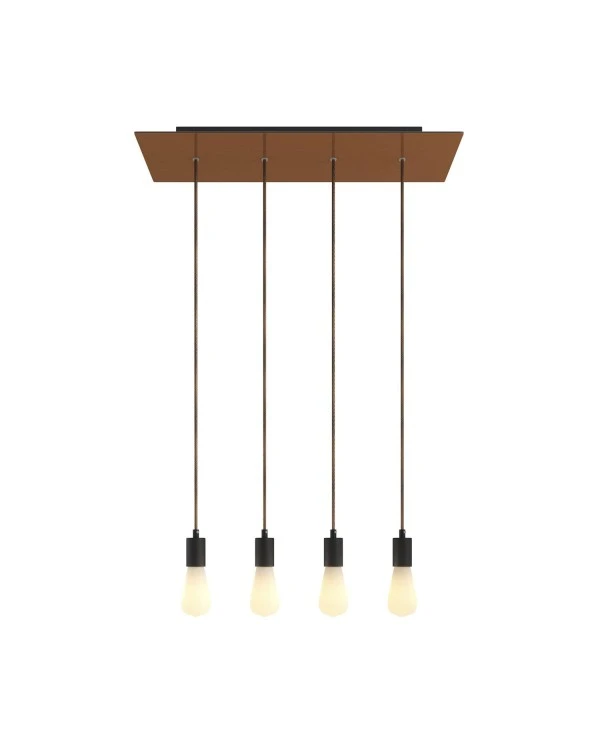 4-light pendant lamp with 675 mm rectangular XXL Rose-One, featuring fabric cable and metal finishes