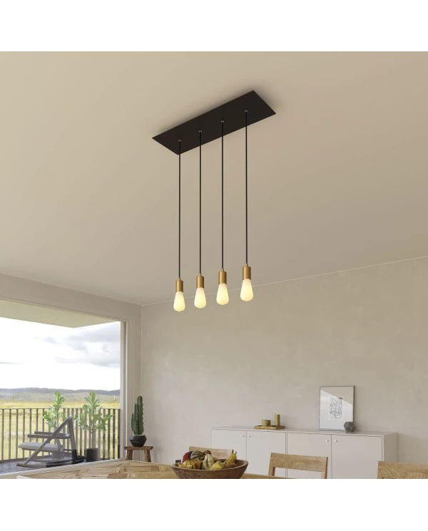 4-light pendant lamp with 675 mm rectangular XXL Rose-One, featuring fabric cable and metal finishes