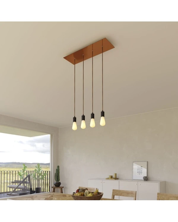 4-light pendant lamp with 675 mm rectangular XXL Rose-One, featuring fabric cable and metal finishes