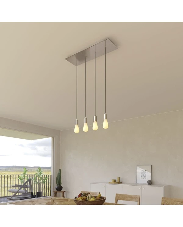 4-light pendant lamp with 675 mm rectangular XXL Rose-One, featuring fabric cable and metal finishes