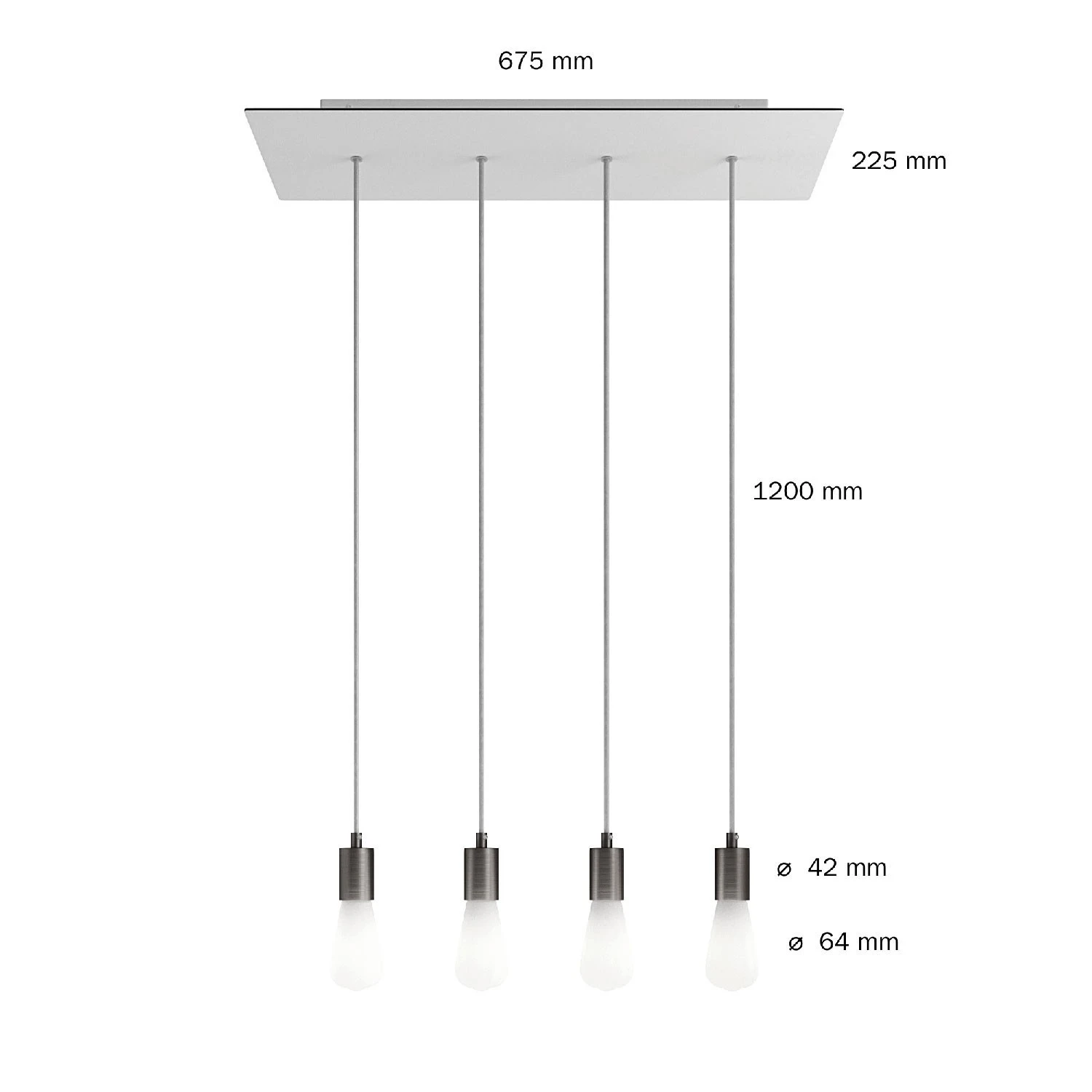 4-light pendant lamp with 675 mm rectangular XXL Rose-One, featuring fabric cable and metal finishes