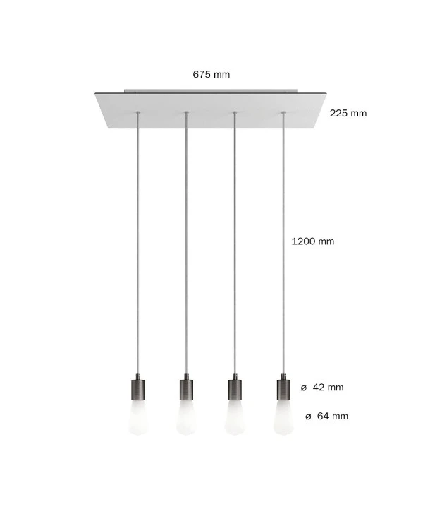 4-light pendant lamp with 675 mm rectangular XXL Rose-One, featuring fabric cable and metal finishes