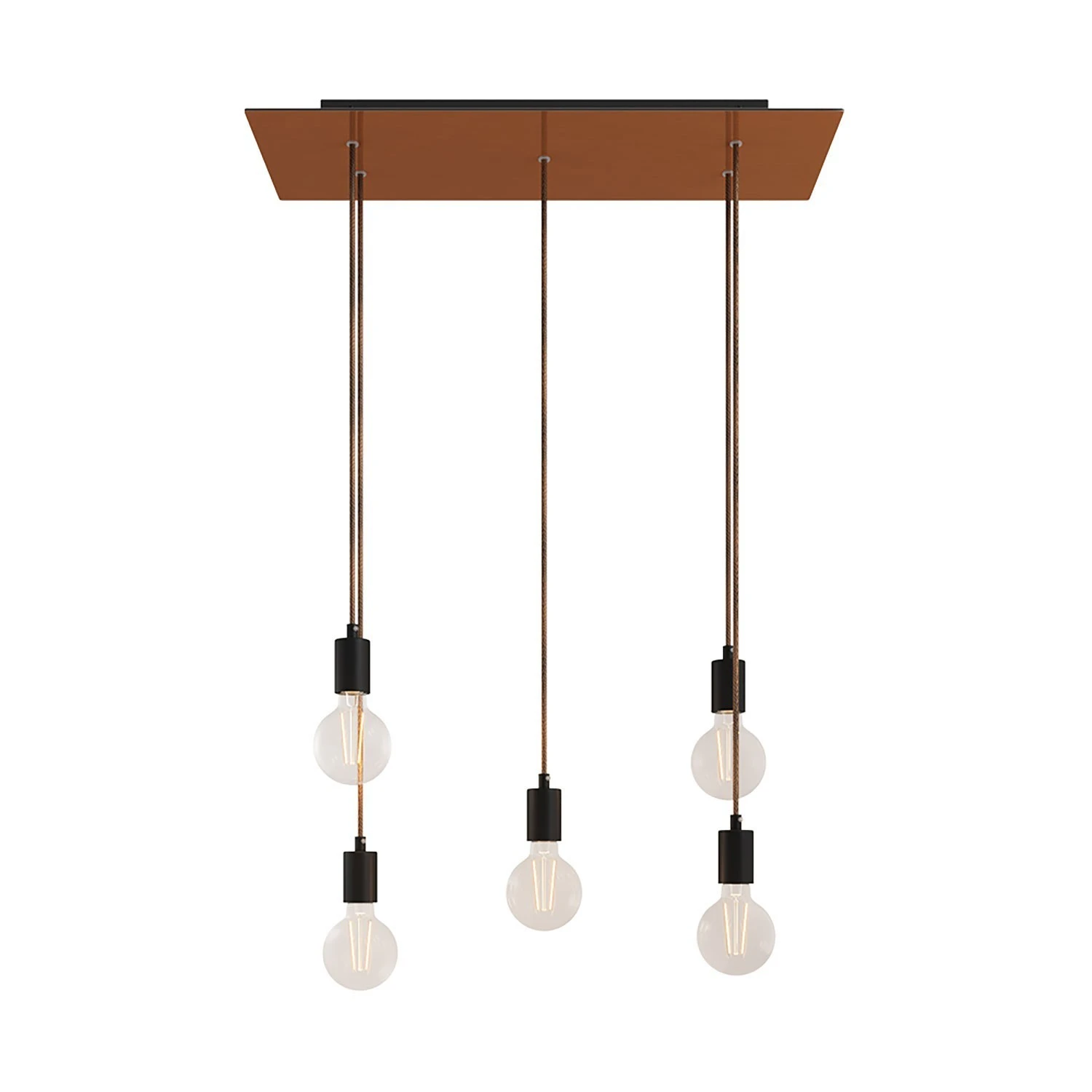 5-light pendant lamp with 675 mm rectangular XXL Rose-One, featuring fabric cable and metal finishes