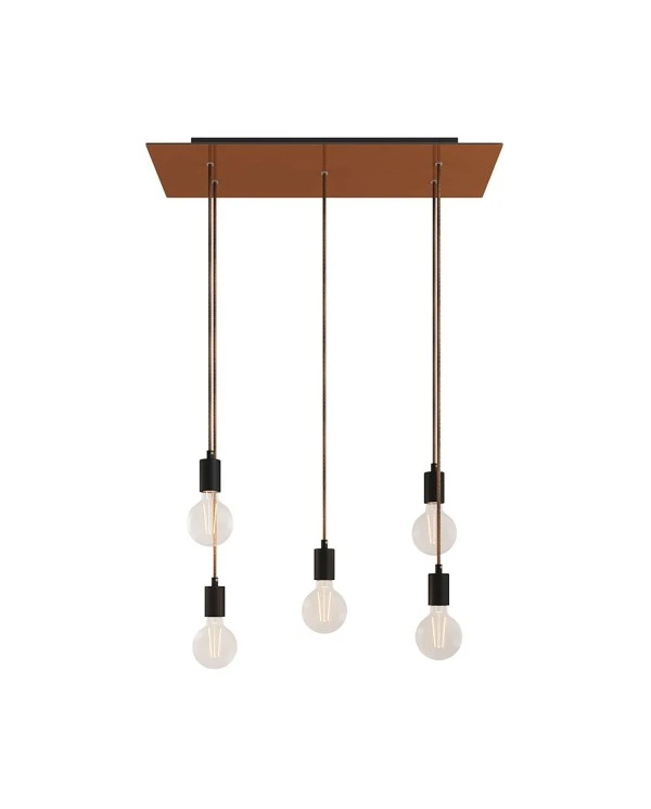5-light pendant lamp with 675 mm rectangular XXL Rose-One, featuring fabric cable and metal finishes