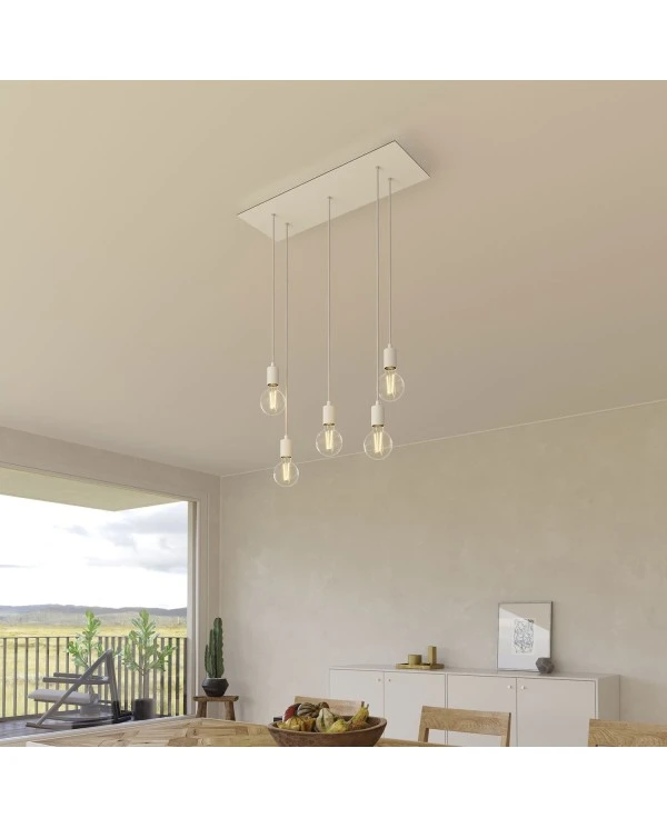 5-light pendant lamp with 675 mm rectangular XXL Rose-One, featuring fabric cable and metal finishes