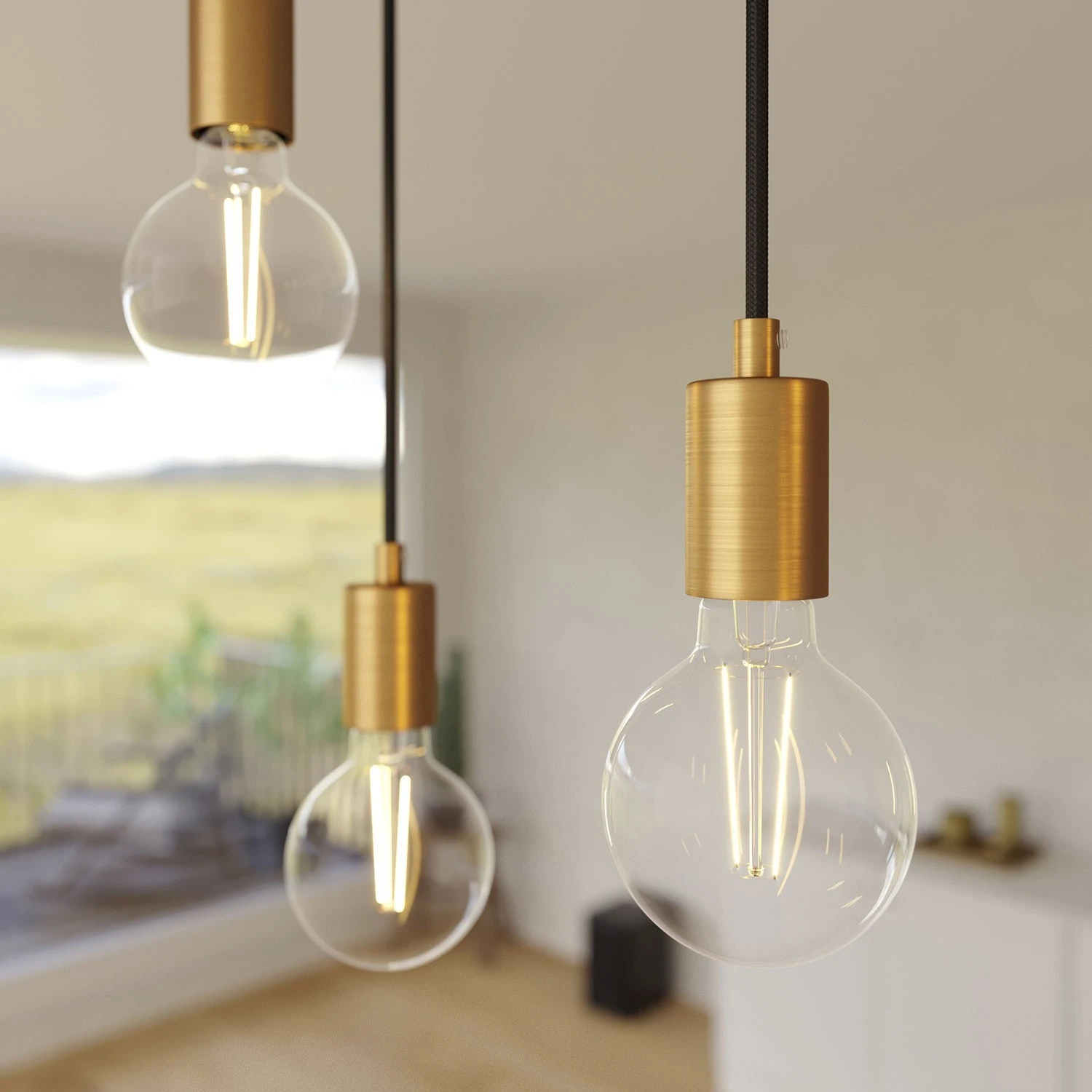 5-light pendant lamp with 675 mm rectangular XXL Rose-One, featuring fabric cable and metal finishes