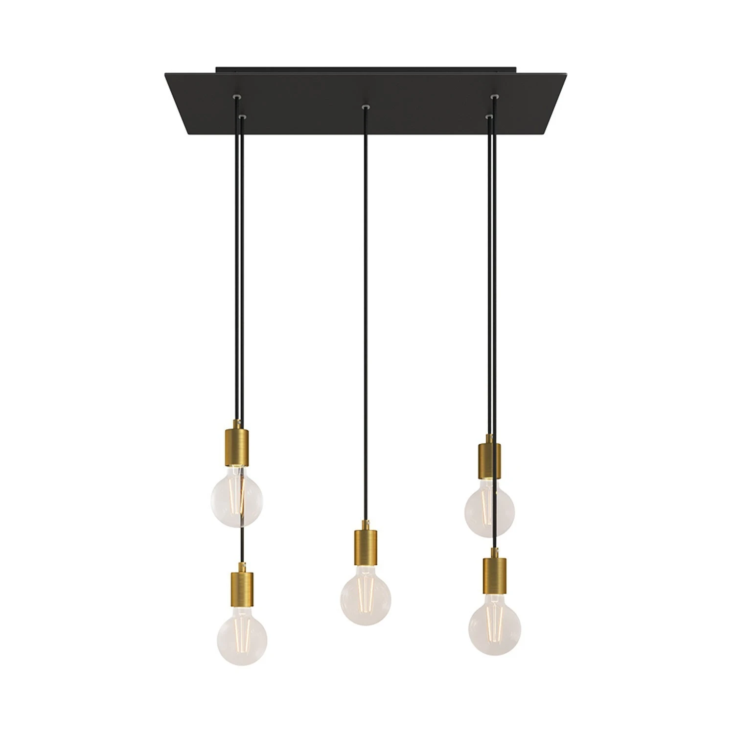 5-light pendant lamp with 675 mm rectangular XXL Rose-One, featuring fabric cable and metal finishes