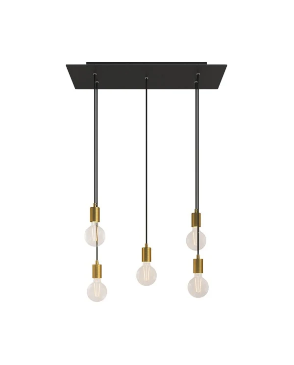 5-light pendant lamp with 675 mm rectangular XXL Rose-One, featuring fabric cable and metal finishes
