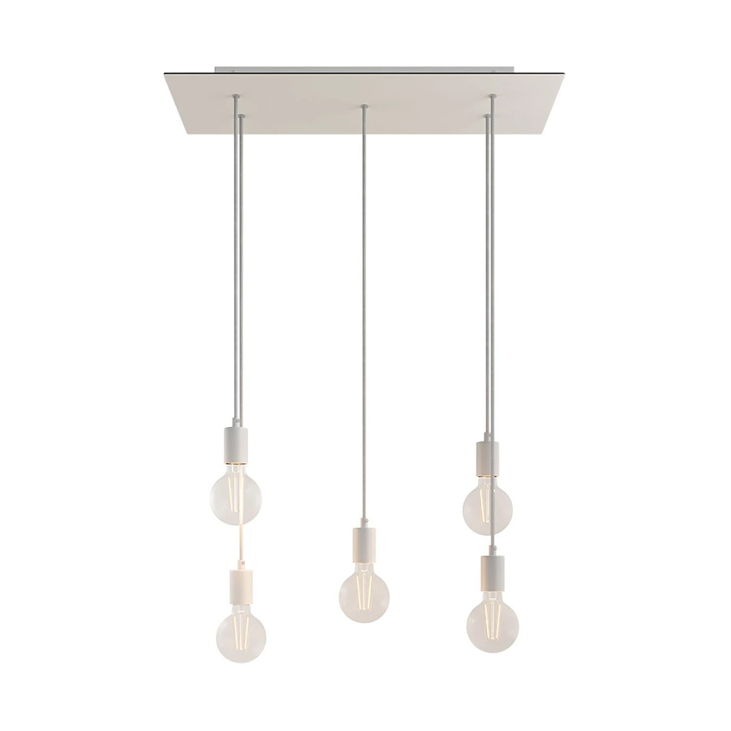 5-light pendant lamp with 675 mm rectangular XXL Rose-One, featuring fabric cable and metal finishes