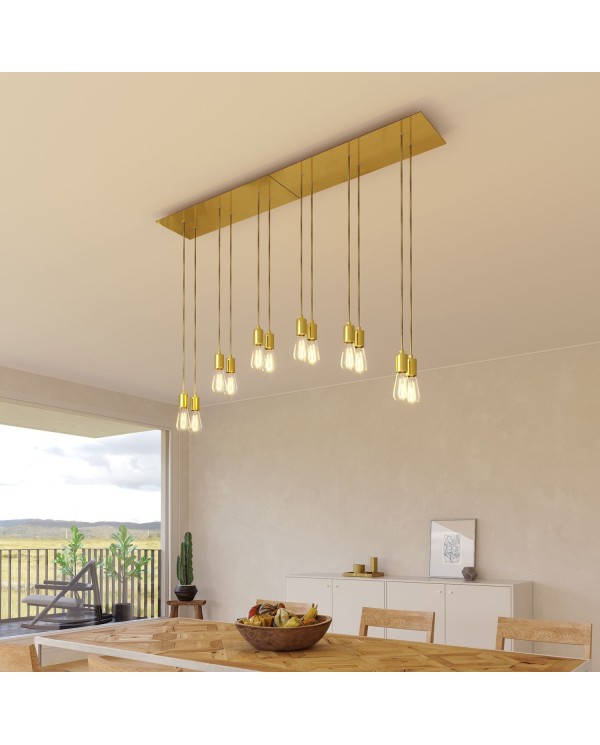 6-light pendant lamp with 675 mm  rectangular XXL Rose-One, featuring fabric cable and metal finishes