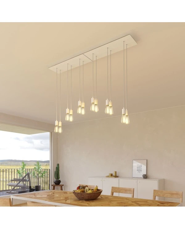 6-light pendant lamp with 675 mm  rectangular XXL Rose-One, featuring fabric cable and metal finishes