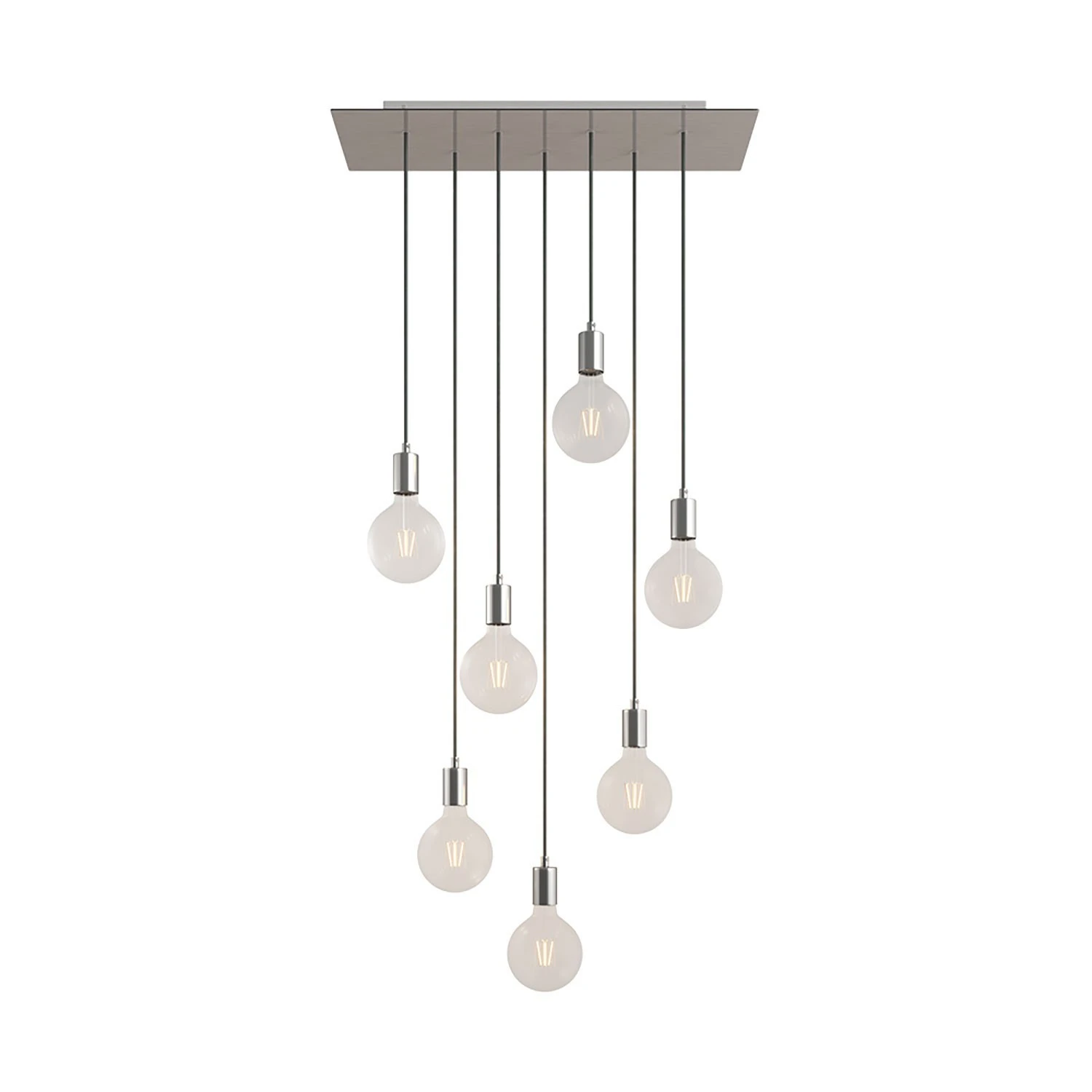 7-light pendant lamp with 675 mm rectangular XXL Rose-One, featuring fabric cable and metal finishes