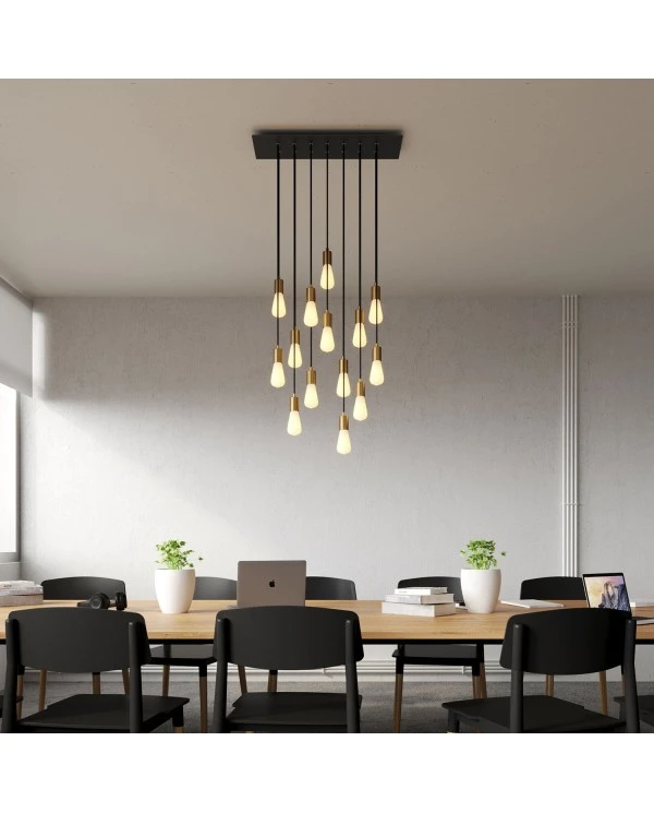 14-light pendant lamp with 675 mm rectangular XXL Rose-One, featuring fabric cable and metal finishes