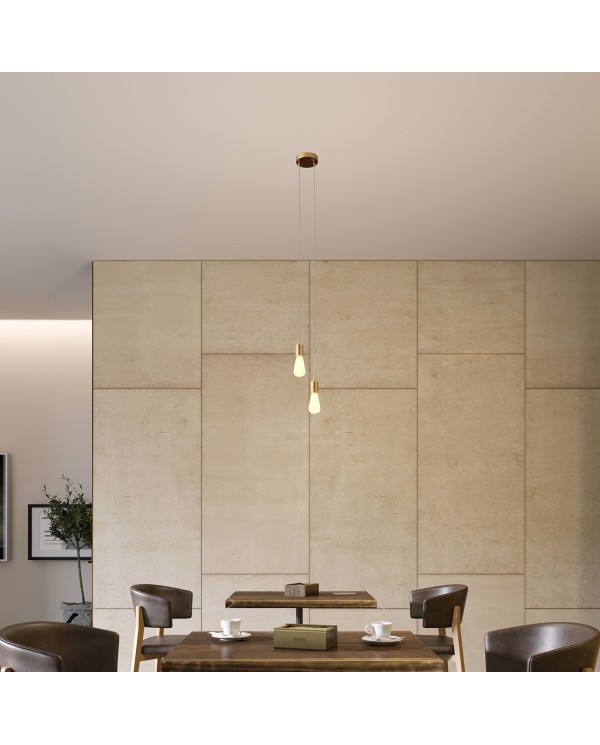 2-light multi-pendant lamp featuring fabric cable and metal finishes