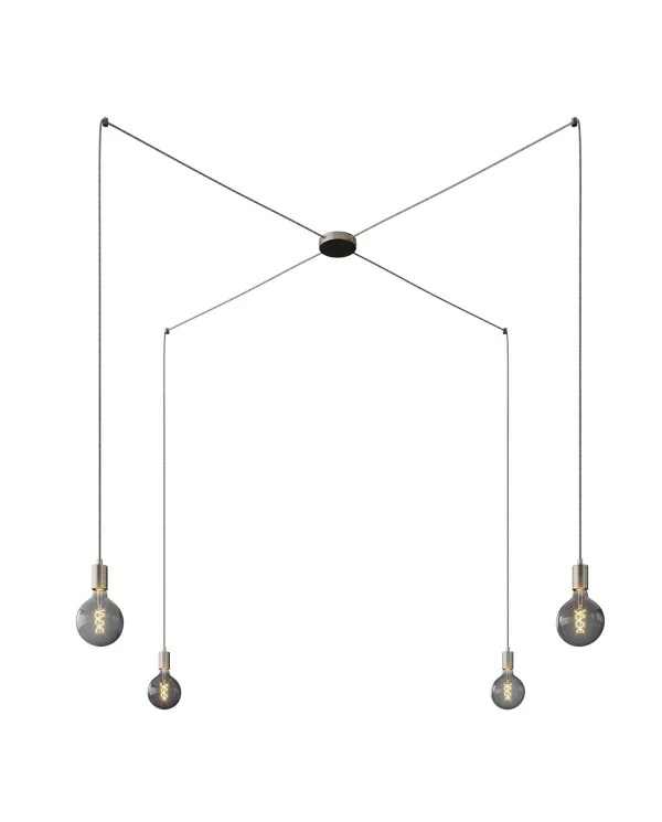 Spider - 4-light multi-pendant Made in Italy lamp featuring fabric cable and metal finishes