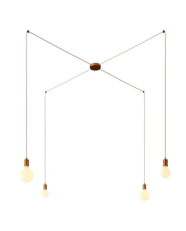 Spider - 4-light multi-pendant Made in Italy lamp featuring fabric cable and metal finishes