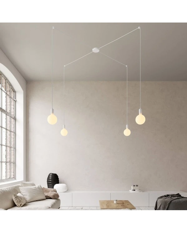 Spider - 4-light multi-pendant Made in Italy lamp featuring fabric cable and metal finishes