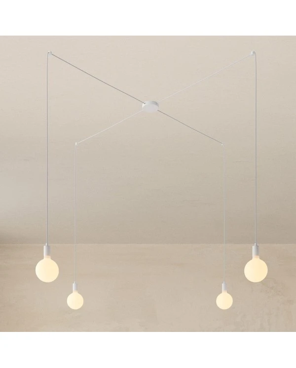 Spider - 4-light multi-pendant Made in Italy lamp featuring fabric cable and metal finishes