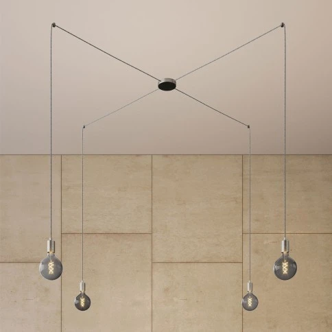 Spider - 4-light multi-pendant Made in Italy lamp featuring fabric cable and metal finishes