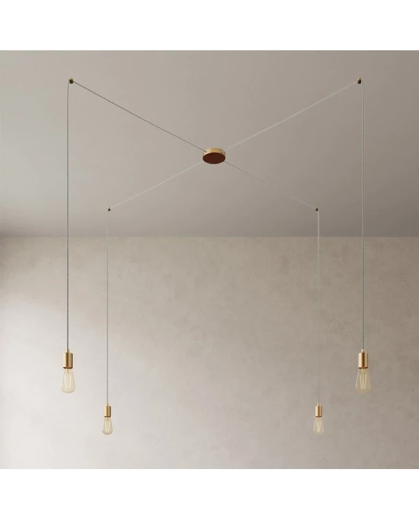 Spider - 4-light multi-pendant Made in Italy lamp featuring fabric cable and metal finishes