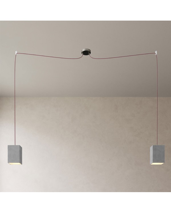 Spider - 2-light multi-pendant Made in Italy lamp featuring fabric cable and concrete lampshade