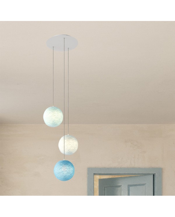 3-light pendant lamp with 400 mm round XXL Rose-One, featuring fabric cable and Sphere XS lampshade