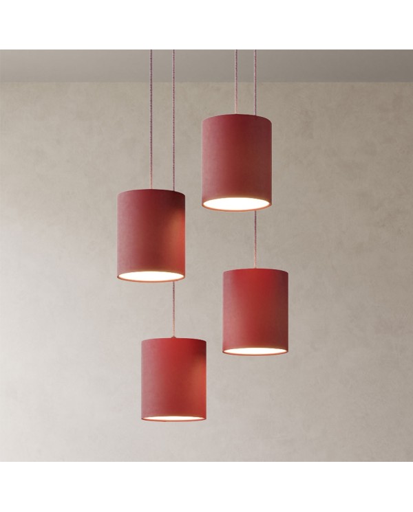 4-light pendant lamp with 400 mm round XXL Rose-One, featuring fabric cable and fabric Cylinder lampshade