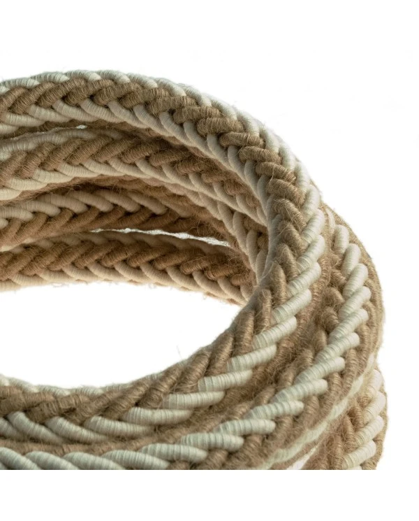 2XL jute and raw cotton twisted rope cable, 2x0.75 elettric cable. 24mm diameter