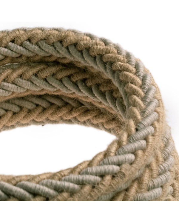 2XL jute and natural grey linen twisted rope cable, 2x0.75 electric cable. 24mm diameter