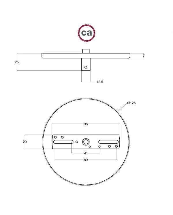 Flush-mounted ceiling rose with 1 central hole