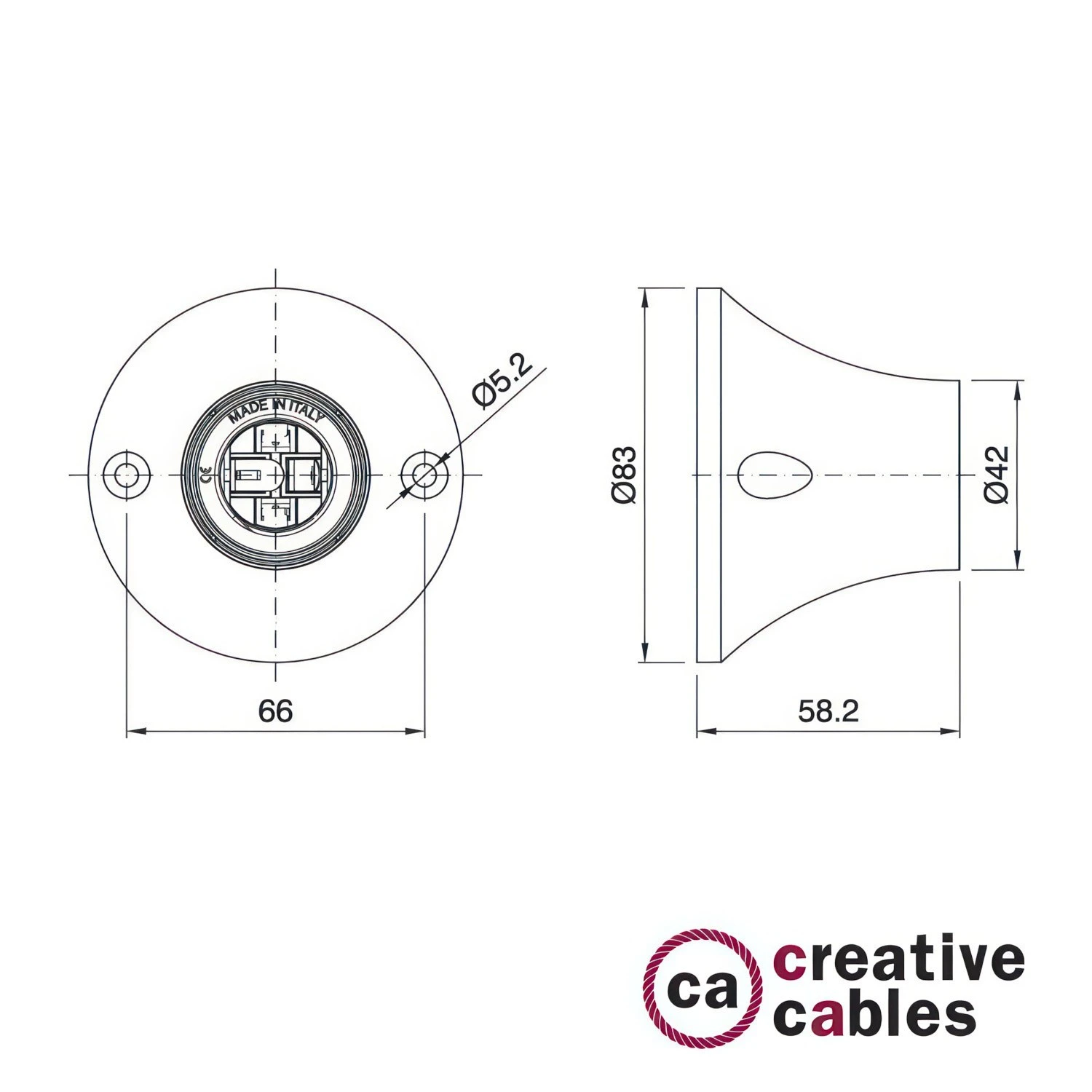 90° thermoplastic wall or ceiling lamp holder