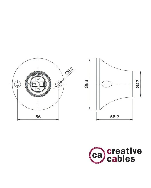 90° thermoplastic wall or ceiling lamp holder