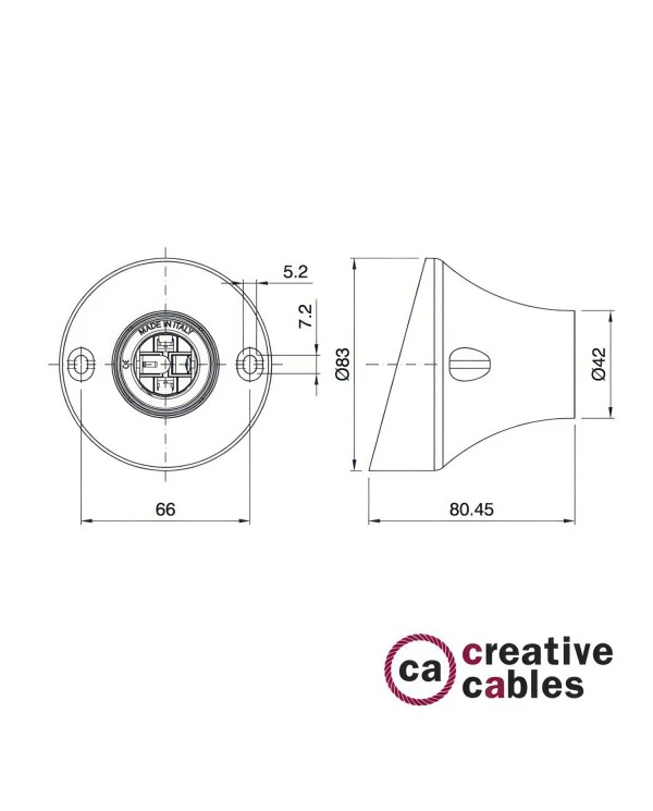 45° thermoplastic wall or ceiling lamp holder