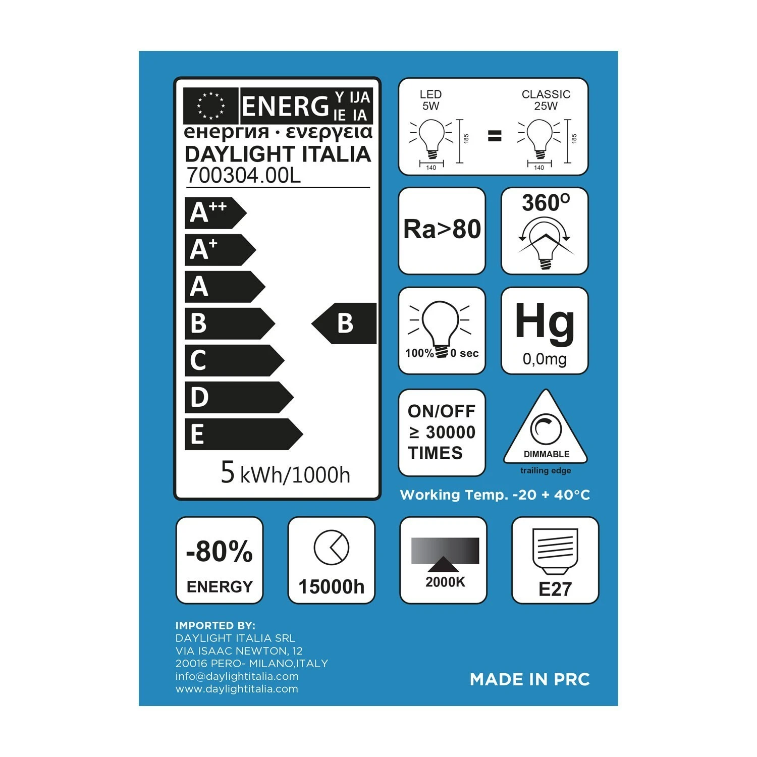 LED Light Bulb Globe G140 Bumped Smoky spiral filament 5W 150Lm E27 Dimmerabile 2000K