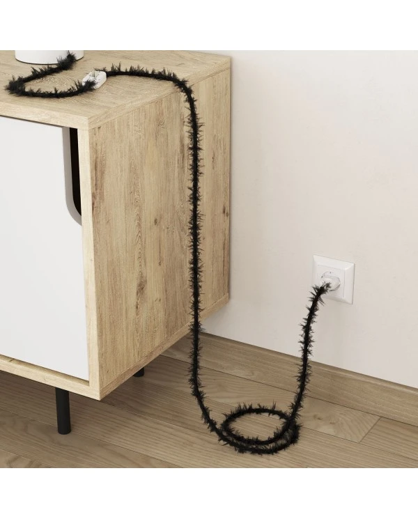 Marlene twisted lighting cable covered in  hairy-effect  fabric Plain Black TP04