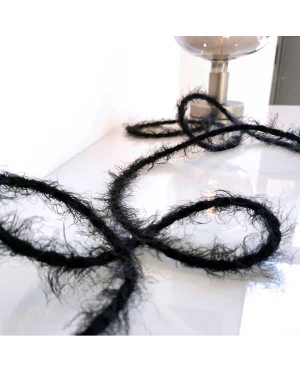 Marlene twisted lighting cable covered in  hairy-effect  fabric Plain Black TP04