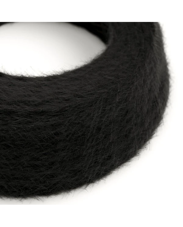 Marlene twisted lighting cable covered in  hairy-effect  fabric Plain Black TP04