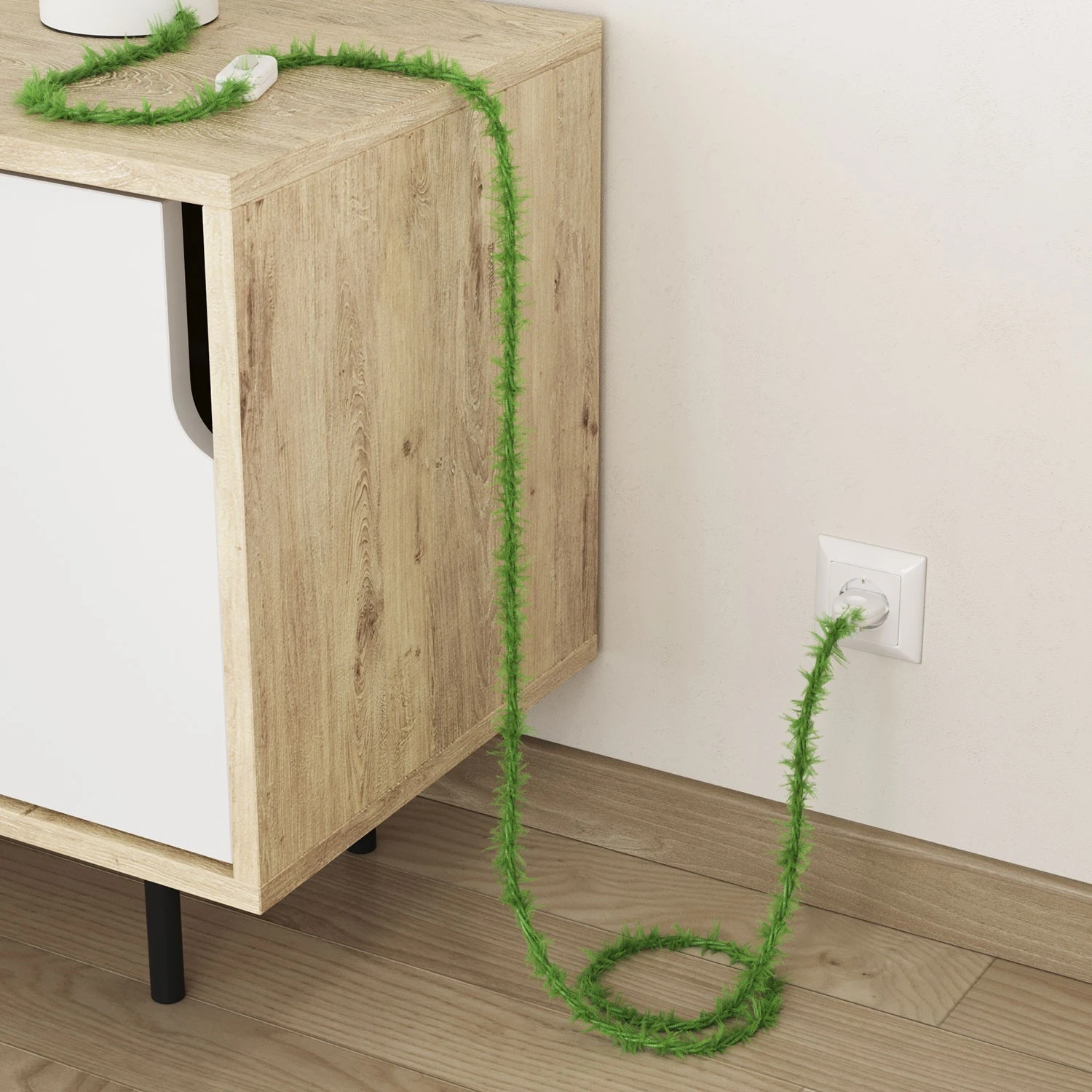 Marlene twisted lighting cable covered in  hairy-effect  fabric Plain Green TP06