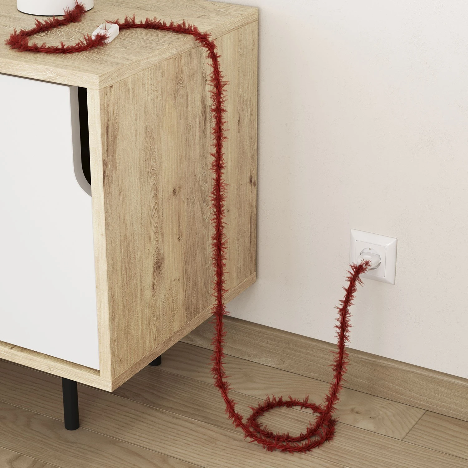 Marlene twisted lighting cable covered in hairy-effect  fabric Plain Red TP09