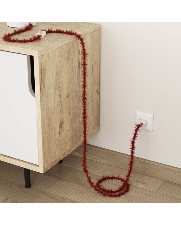 Marlene twisted lighting cable covered in hairy-effect  fabric Plain Red TP09
