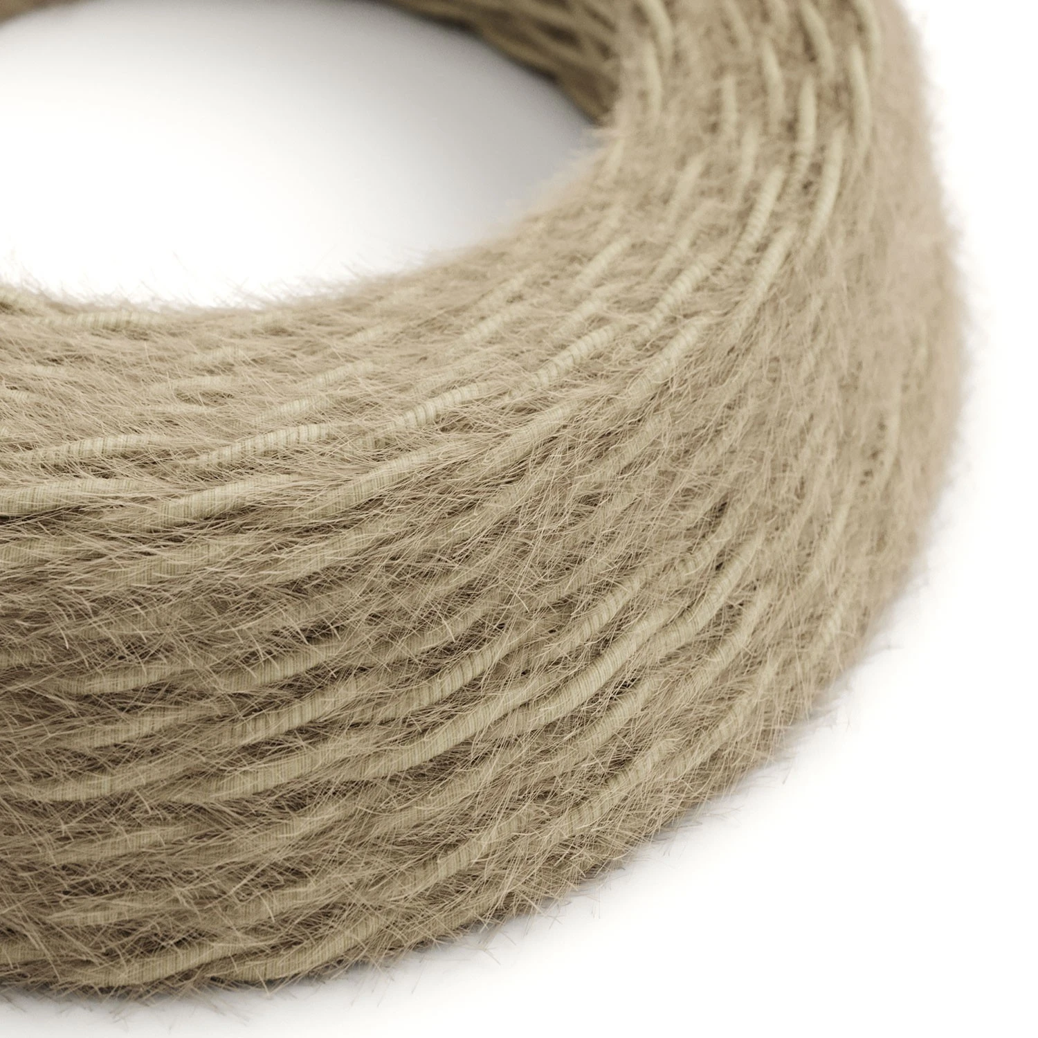 Marlene twisted lighting cable covered in hairy-effect fabric Plain Khaki TP13