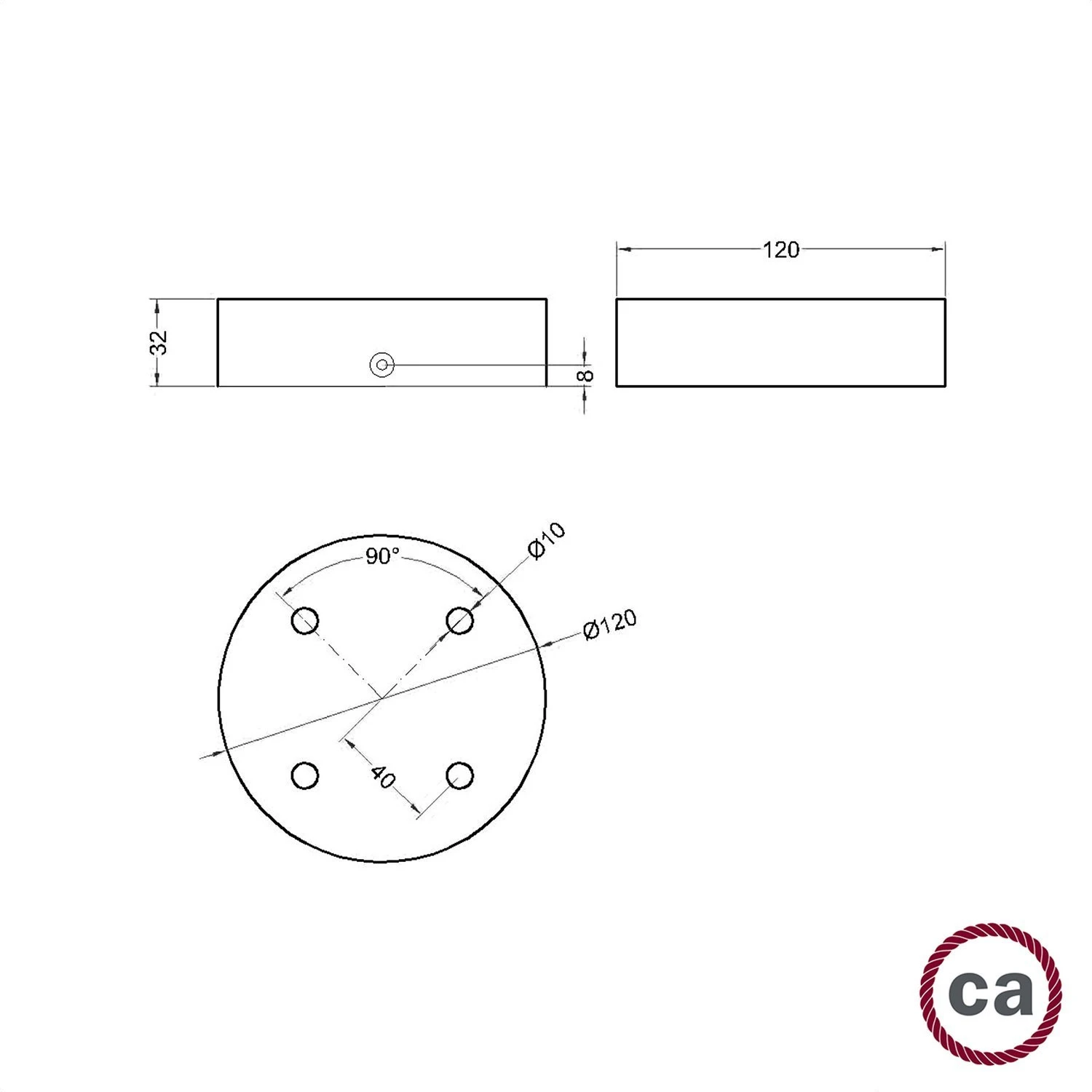 Cylindrical wooden 4-hole ceiling rose Kit