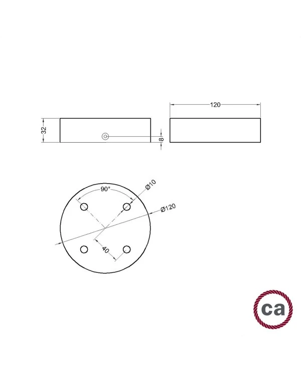 Cylindrical wooden 4-hole ceiling rose Kit