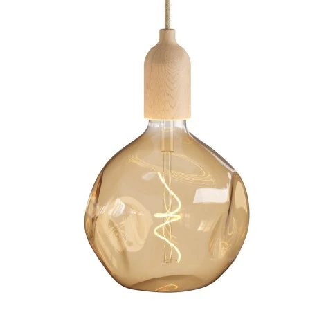 Pendant light Made in Italy complete with fabric cable and wood finishing